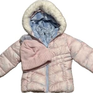 Pink Snowflake Hooded Winter Jacket & Hat